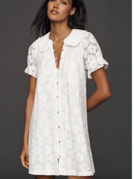 Pilcro Dresses & Skirts - Pilcro White Lace Button-Front Dress with Peter Pan Collar